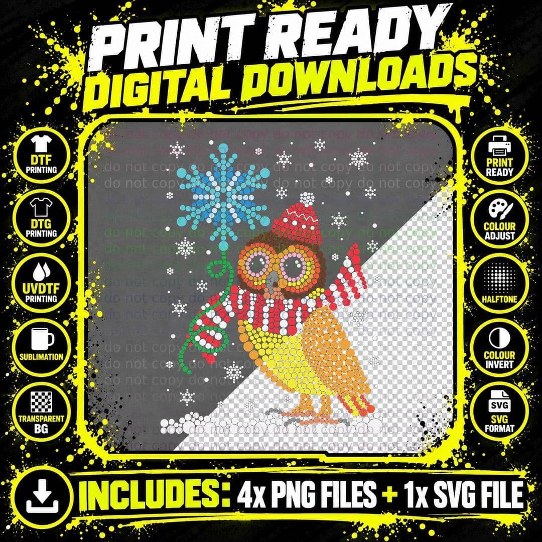 Christmas Owls - Spotted Wood Owl Large T-Shirt Png SVG Digital Bundle