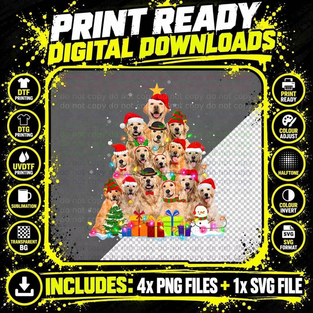 Christmas Pajama Golden Retriever Tree Xmas Dog Dad Mom Png SVG Digital Bundle