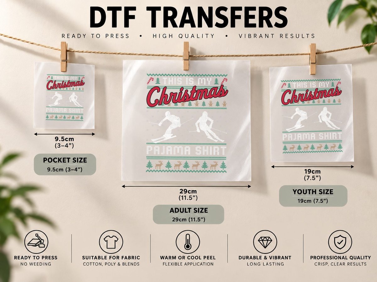 Christmas Pajama Skiing Ugly, Festive Holiday DTF Transfer Iron On