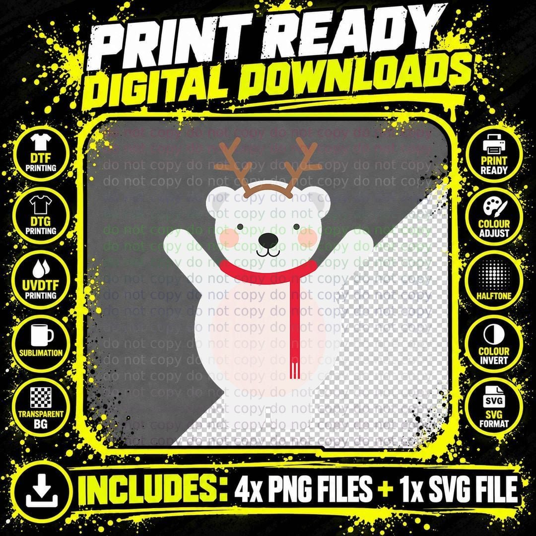 Christmas Polar Bear, Winter Holiday, Festive Animal Png SVG Digital Bundle