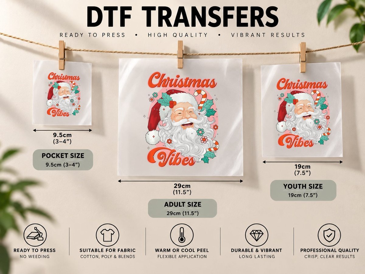 Christmas Santa Claus Christmas Vibes Vintage Colors Style DTF Transfer Iron On