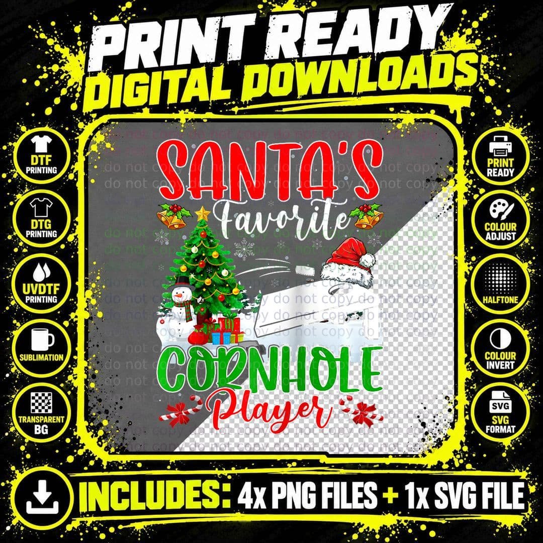 Christmas Sport Lover Funny Santa's Favorite Cornhole Png SVG Digital Bundle