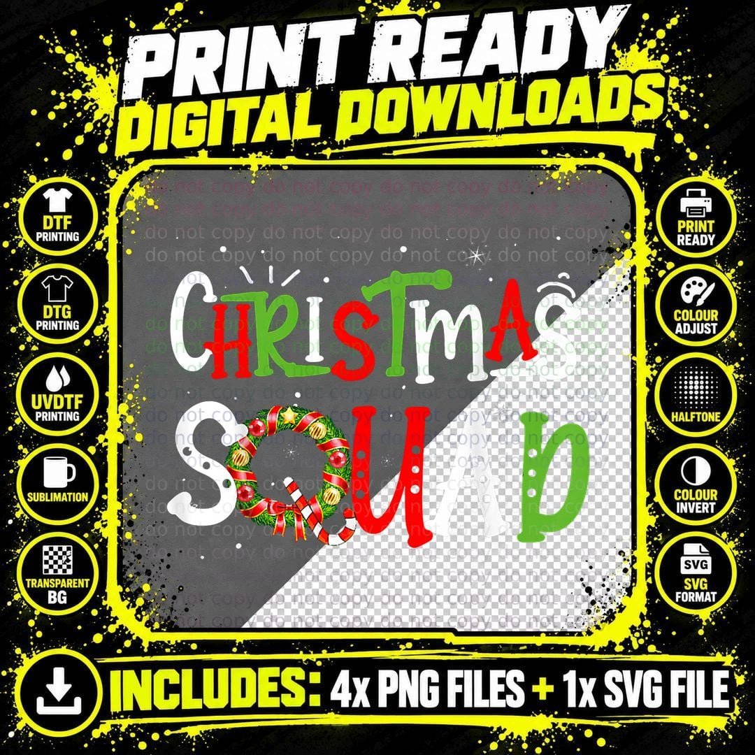 Christmas Squad Funny Xmas Tree Family Matching Pajamas Png SVG Digital Bundle