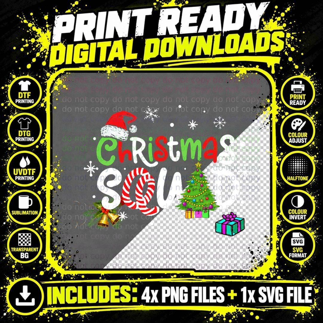 Christmas Squad Santa Hat Tree Family Matching Pajamas Png SVG Digital Bundle