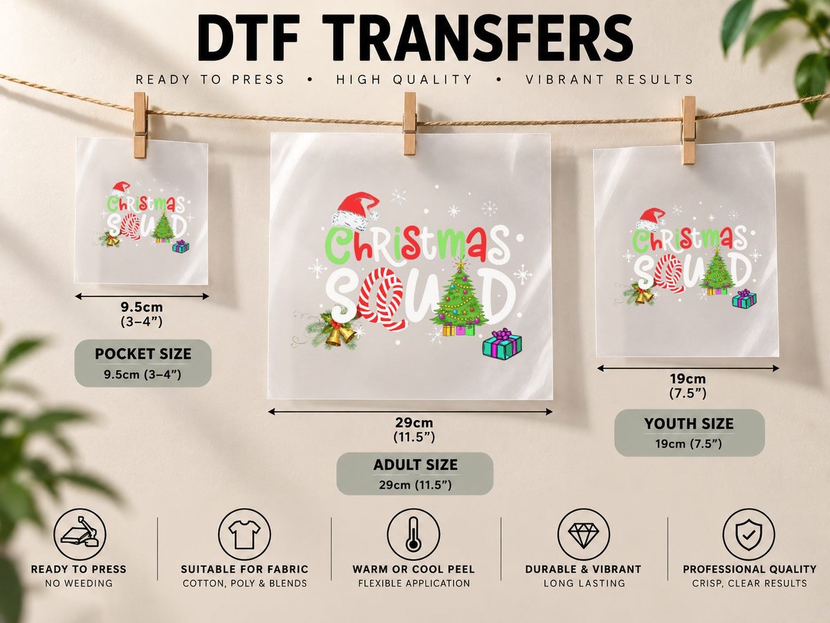Christmas Squad Santa Hat Tree Family Matching Pajamas DTF Transfer Iron On