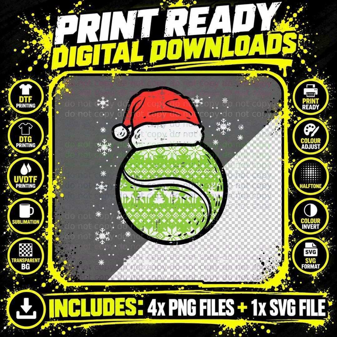 Christmas Tennis Ball Santa Xmas Sports Men Women Kids Png SVG Digital Bundle