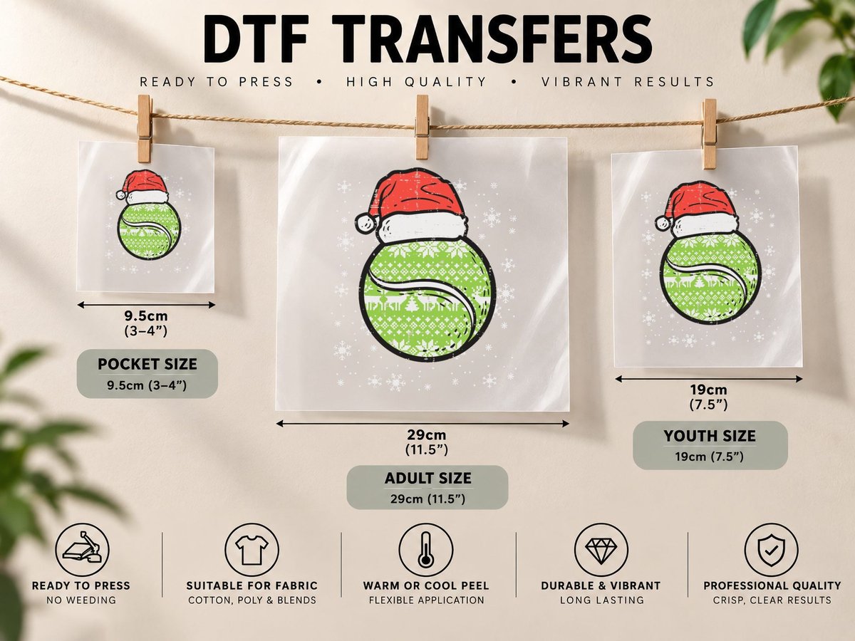 Christmas Tennis Ball Santa Xmas Sports Men Women Kids DTF Transfer Iron On
