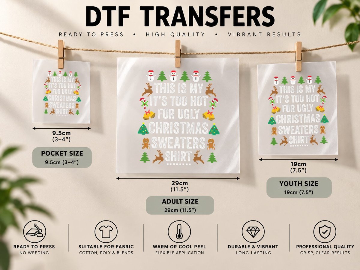 Christmas This Is My It's Too Hot for Ugly Xmas DTF Transfer Iron On