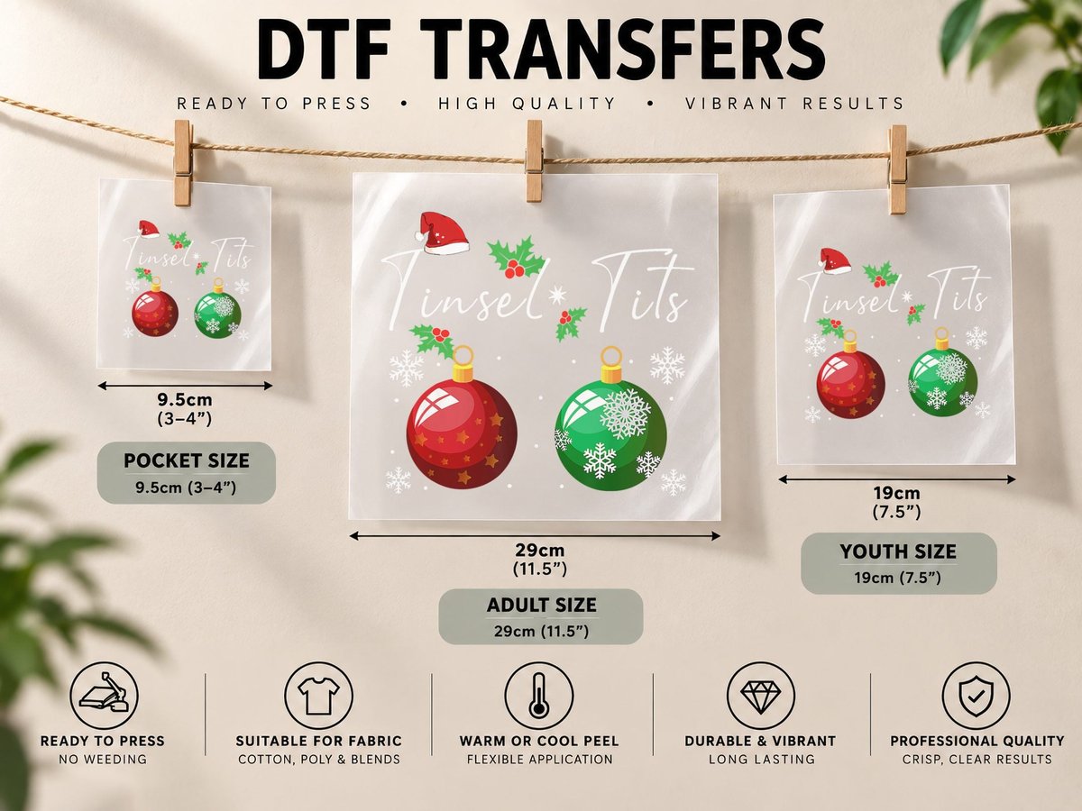 Christmas Tinsel Text, Tinsel Tits, Christmas Gift DTF Transfer Iron On