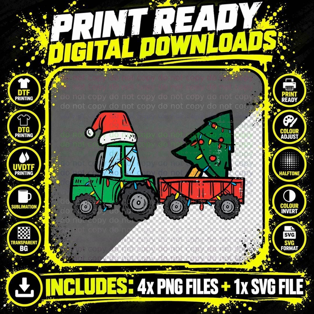 Christmas Tractor Santa Xmas Farm Truck Boys Kids Png SVG Digital Bundle