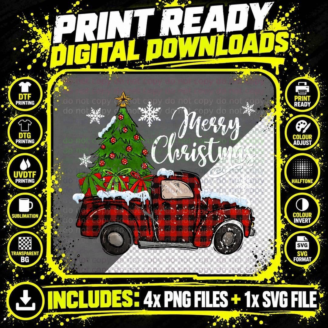 Christmas Tree Buffalo Plaid Red Truck Family for Men Png SVG Digital Bundle