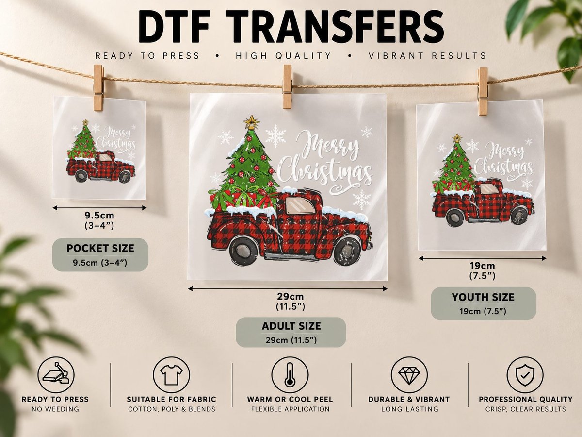 Christmas Tree Buffalo Plaid Red Truck Family for Men Women DTF Transfer Iron On