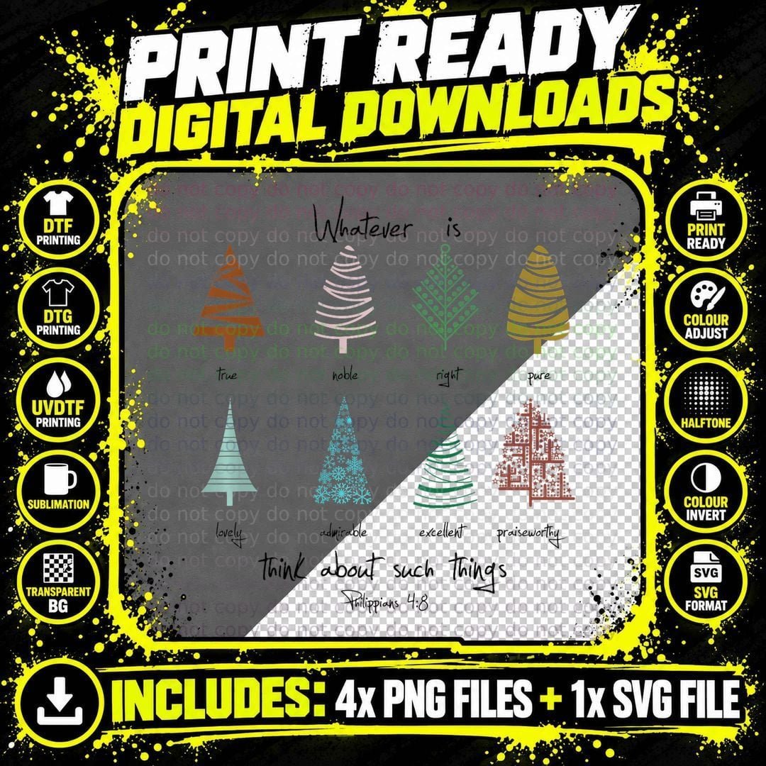 Christmas Tree Christian Verse Philippians 48 Png SVG Digital Bundle