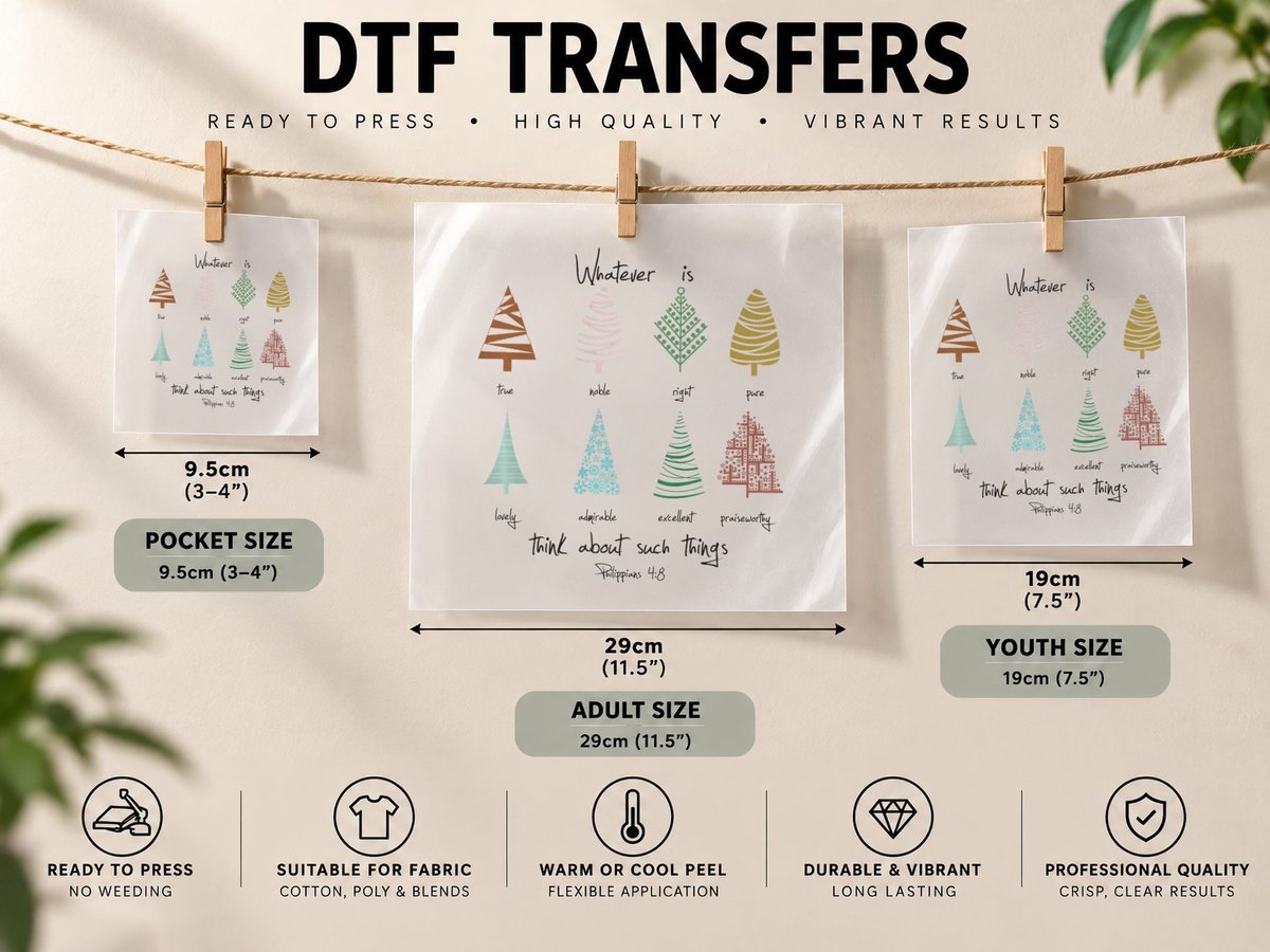 Christmas Tree Christian Verse Philippians 48, Faith Gift DTF Transfer Iron On