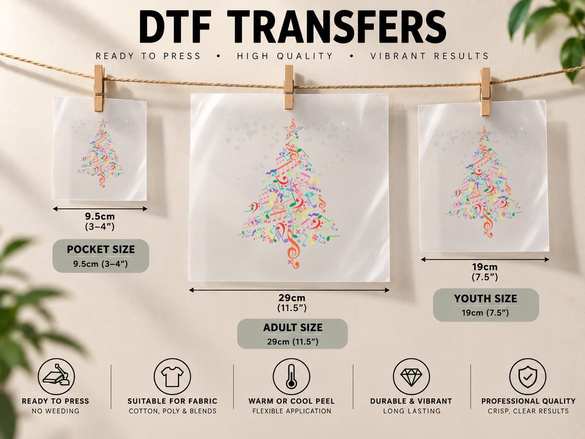 Christmas Tree of Musical Notes, Symbols and Accidentals DTF Transfer Iron On