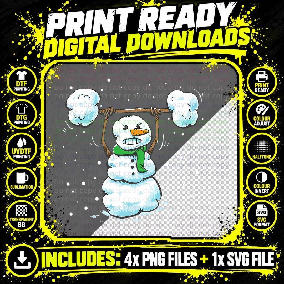 Christmas Weightlifting Snowman Shirt Funny Snowman Gym Png SVG Digital Bundle