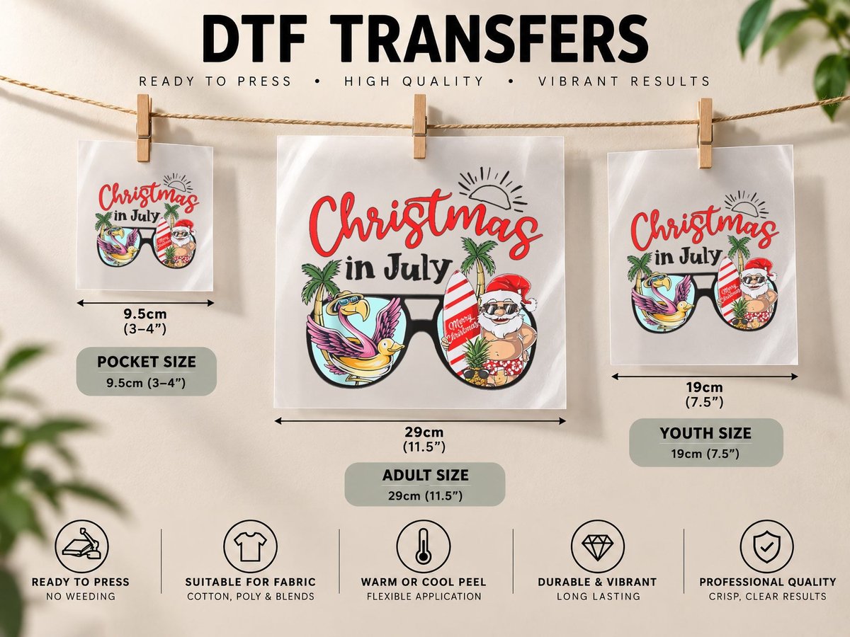 Christmas in July Beach, Party Lover, Summer Vibes DTF Transfer Iron On
