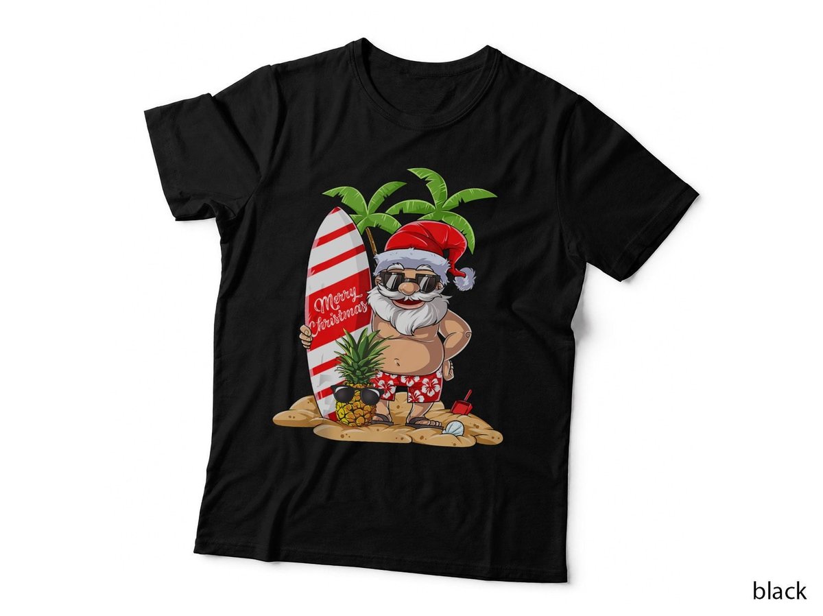 Christmas in July Santa Surf Hawaiian Men Summer Surfing T-Shirt