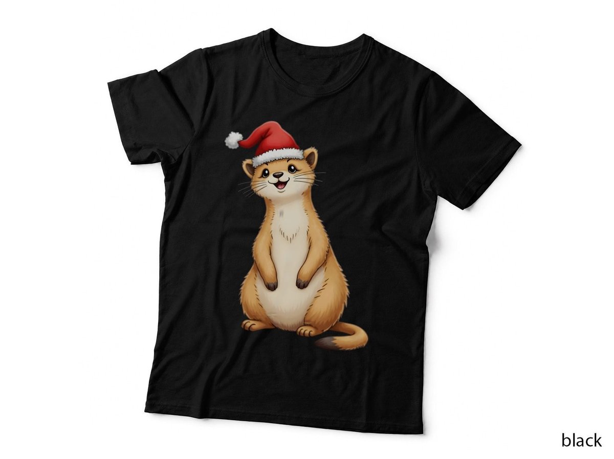 Chunky Meerkat with Santa Hat Cute Kids Christmas Drawing T-Shirt