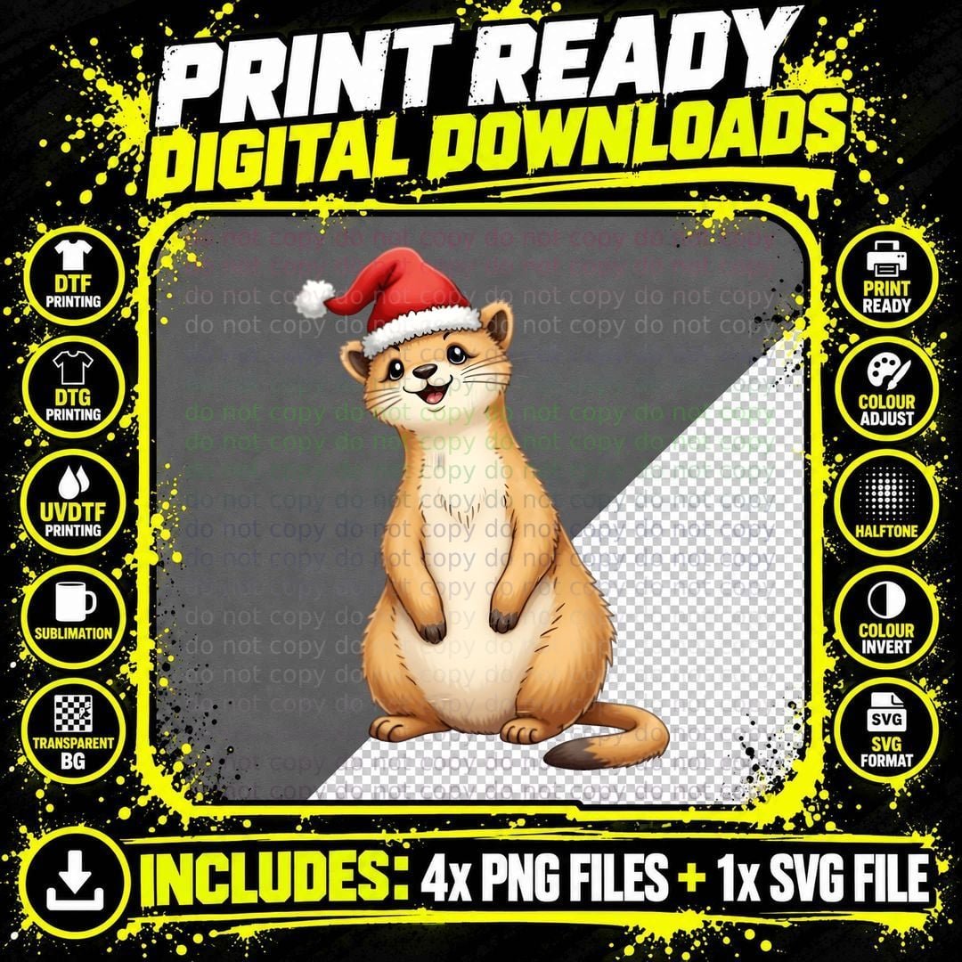 Chunky Meerkat with Santa Hat Cute Kids Christmas Png SVG Digital Bundle