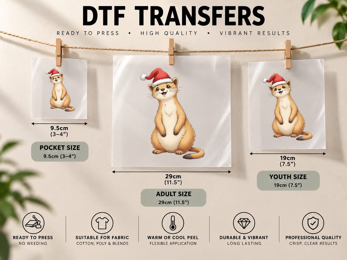 Chunky Meerkat with Santa Hat Cute Kids Christmas Drawing DTF Transfer Iron On
