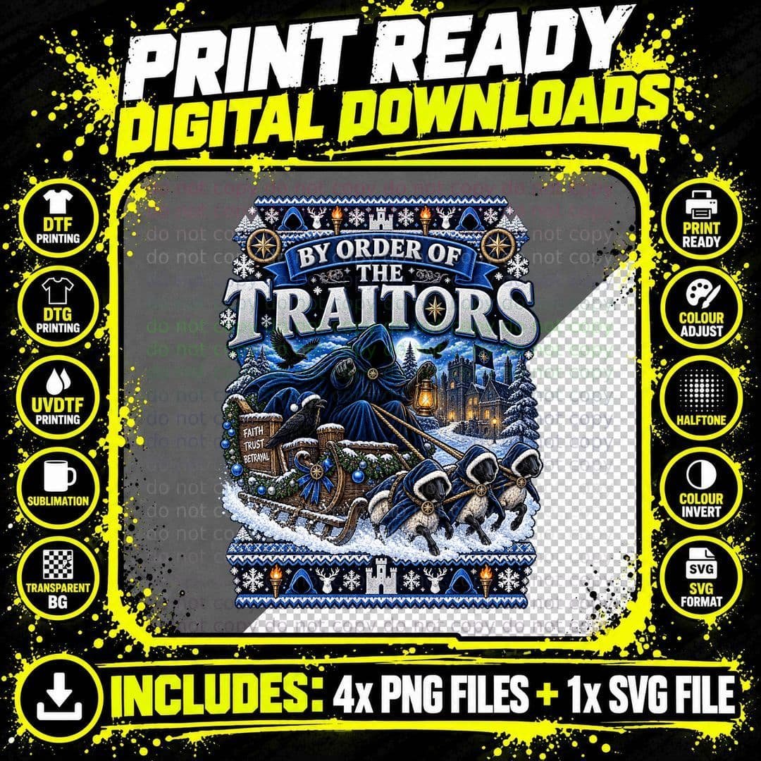 Cloaked Traitor Christmas Traitors British TV Sleigh Png SVG Digital Bundle