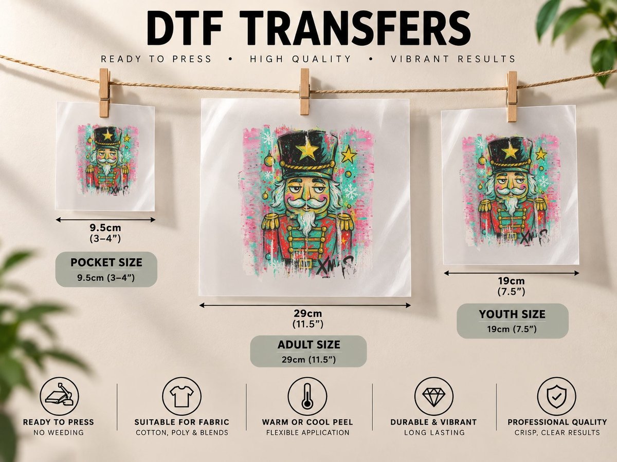 Colorful Nutcracker Soldier Christmas Art Style Retro DTF Transfer Iron On
