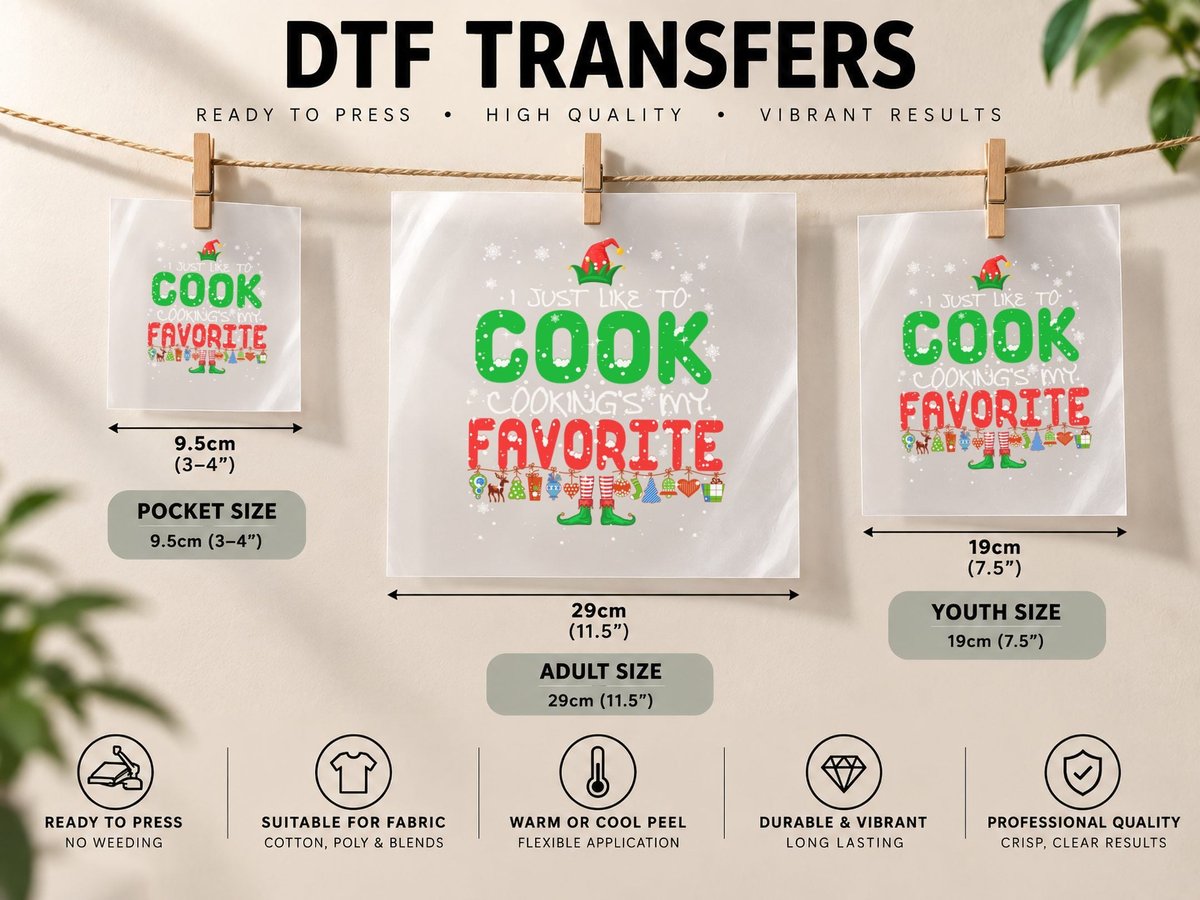 Cooking's My Favorite Funny ELF Lunch Lady Chef Lover Xmas DTF Transfer Iron On