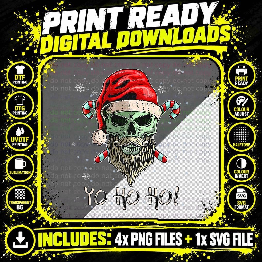Cool Skull Beard Santa Pirate Christmas Jolly Roger Png SVG Digital Bundle