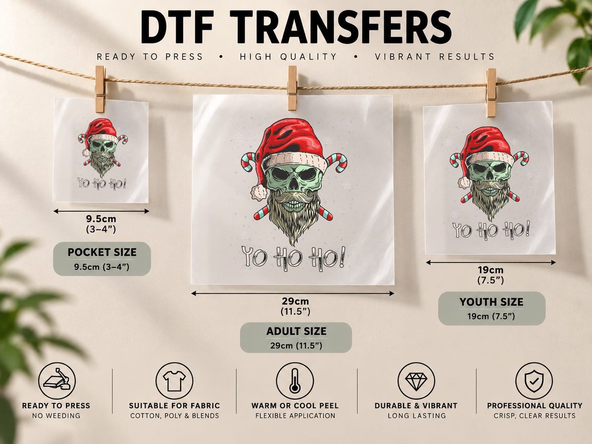 Cool Skull Beard Santa Pirate Christmas Jolly Roger Pajamas DTF Transfer Iron On