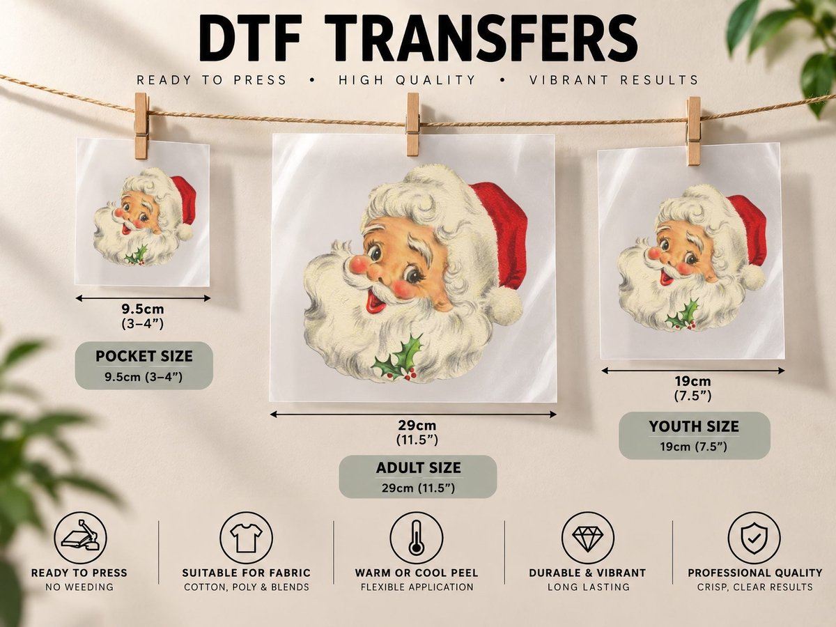 Cool Vintage Christmas Santa Claus Face, Festive Wear DTF Transfer Iron On