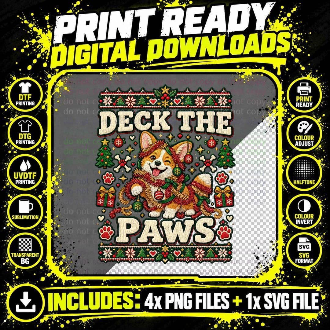 Corgi Christmas Shirt Dog Lover Deck the Paws Holiday Png SVG Digital Bundle