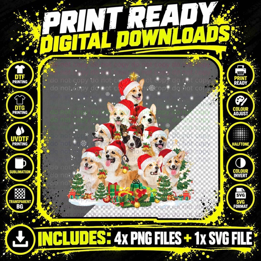 Corgi Christmas Tree Santa Hat Dog Lover Ugly Sweater Png SVG Digital Bundle