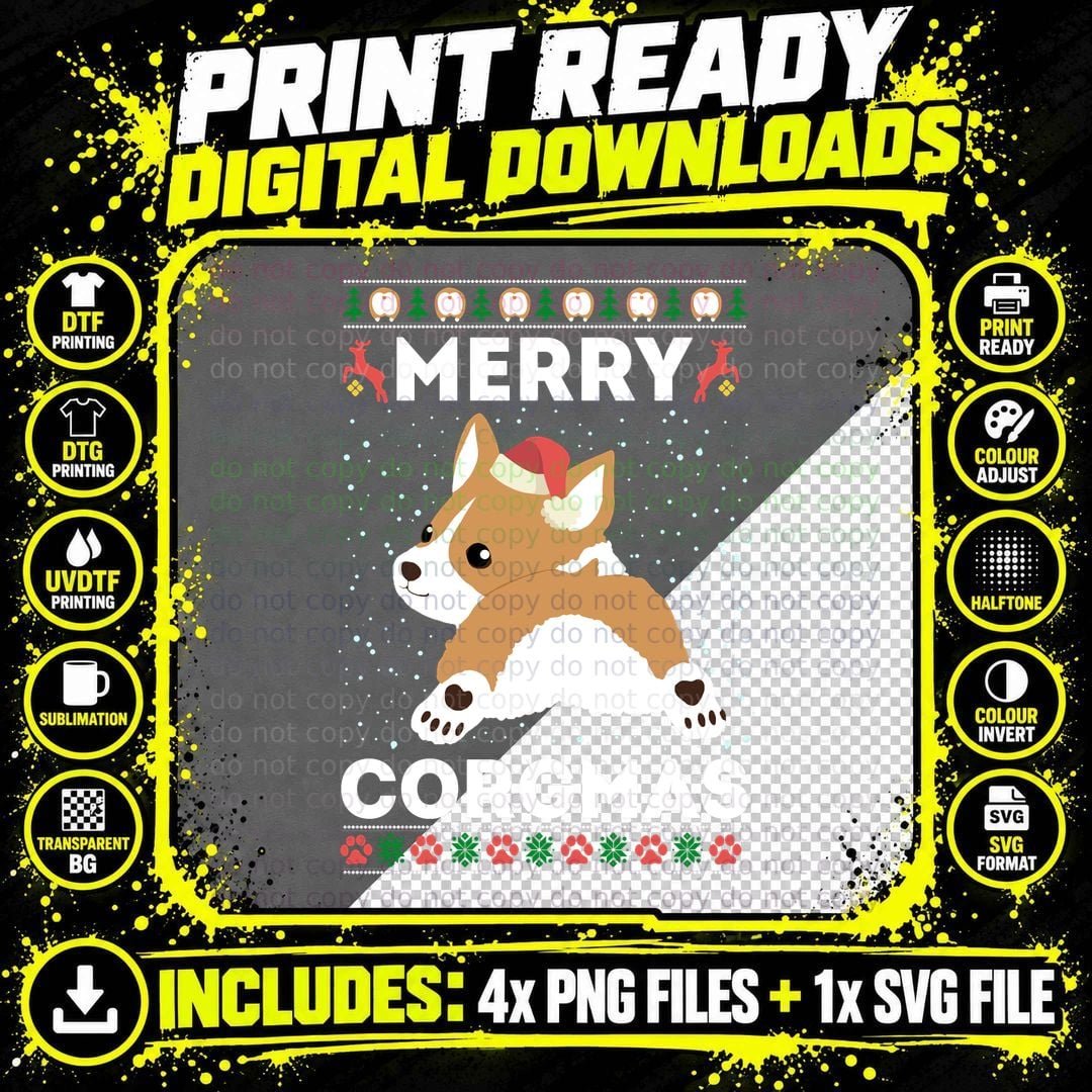 Corgi Ugly Christmas Style Merry Corgmas Santa Corgi Png SVG Digital Bundle