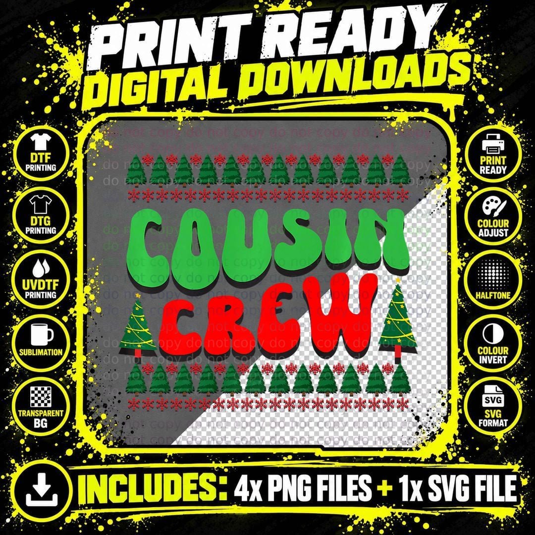 Cousin Crew Christmas Pajamas Tree Merry Xmas Family Png SVG Digital Bundle
