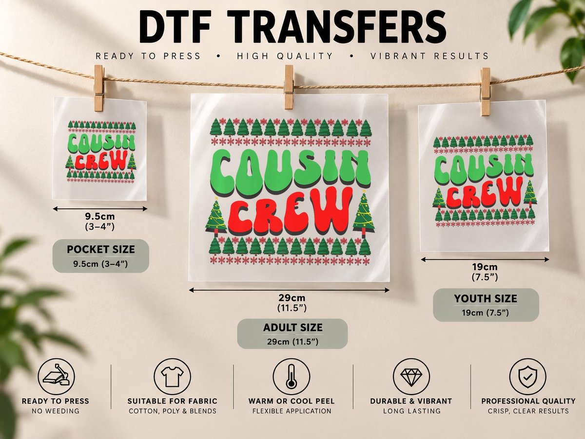 Cousin Crew Christmas Pajamas Tree Merry Xmas Family Party DTF Transfer Iron On
