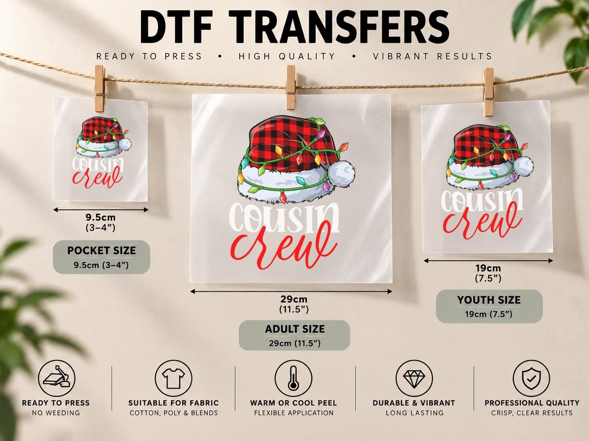 Cousin Crew Santa Red Plaid Xmas Funny Christmas DTF Transfer Iron On