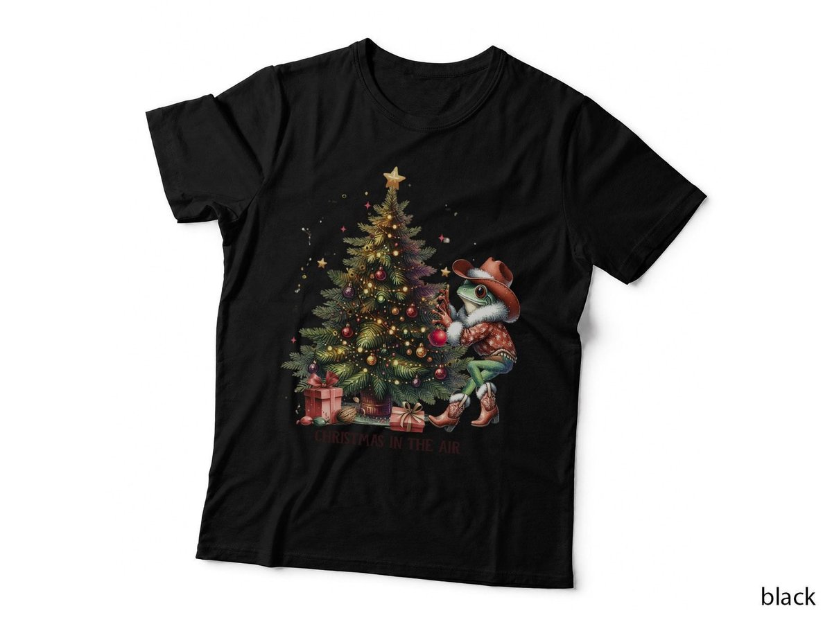 Cowboy Frog Decorating Christmas Tree Western Holiday Gift T-Shirt
