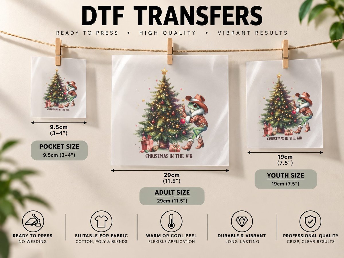 Cowboy Frog Decorating Christmas Tree Western Holiday Gift DTF Transfer Iron On