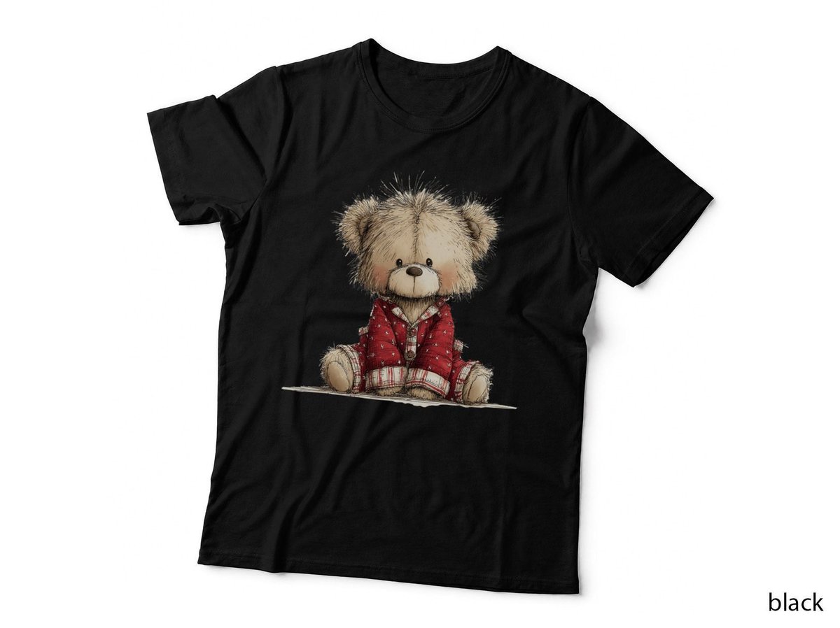 Cozy Christmas Teddy Bear in Red Pajamas Adorable Holiday T-Shirt