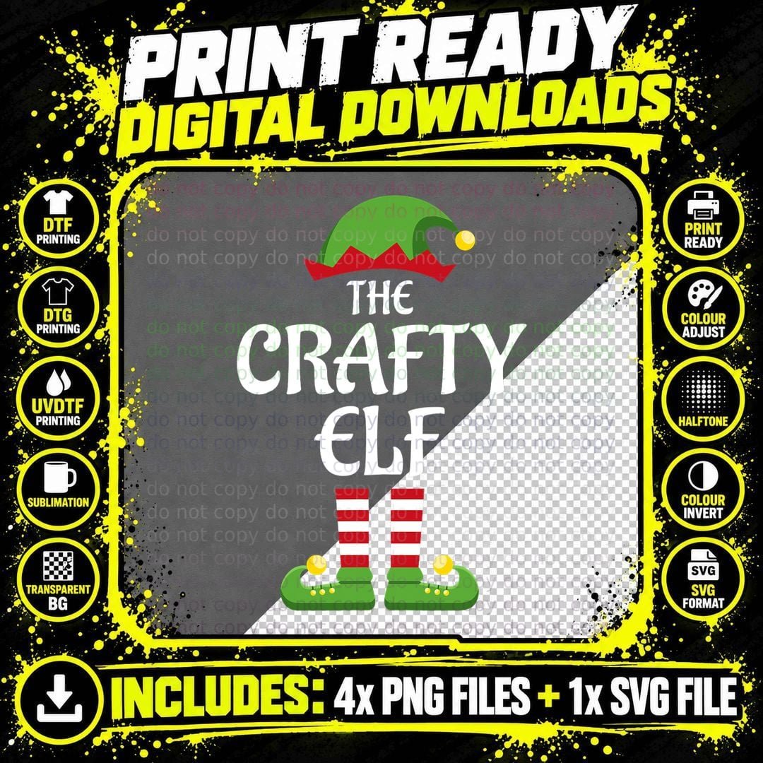 Crafty Elf Family Matching Group Christmas T-Shirt Png SVG Digital Bundle