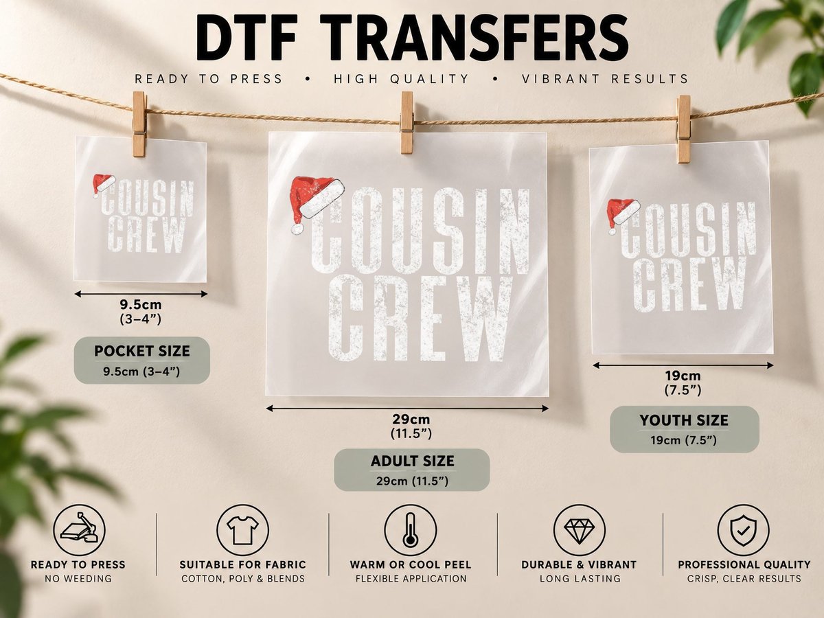 Crazy Cousin Crew Retro Matching Group Christmas Santa Hat DTF Transfer Iron On