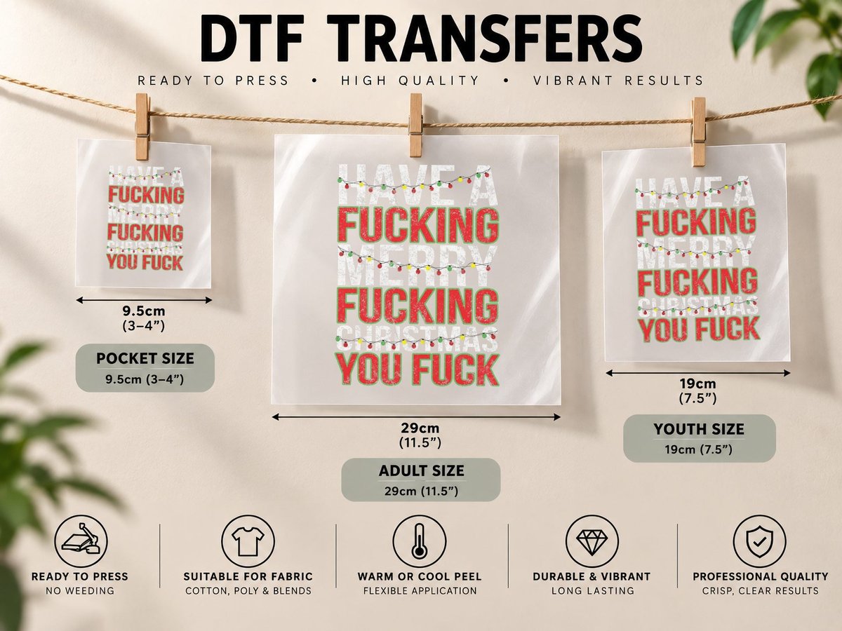 Crude Adult Humor Bah Humbug Gift Merry Fucking Christmas DTF Transfer Iron On