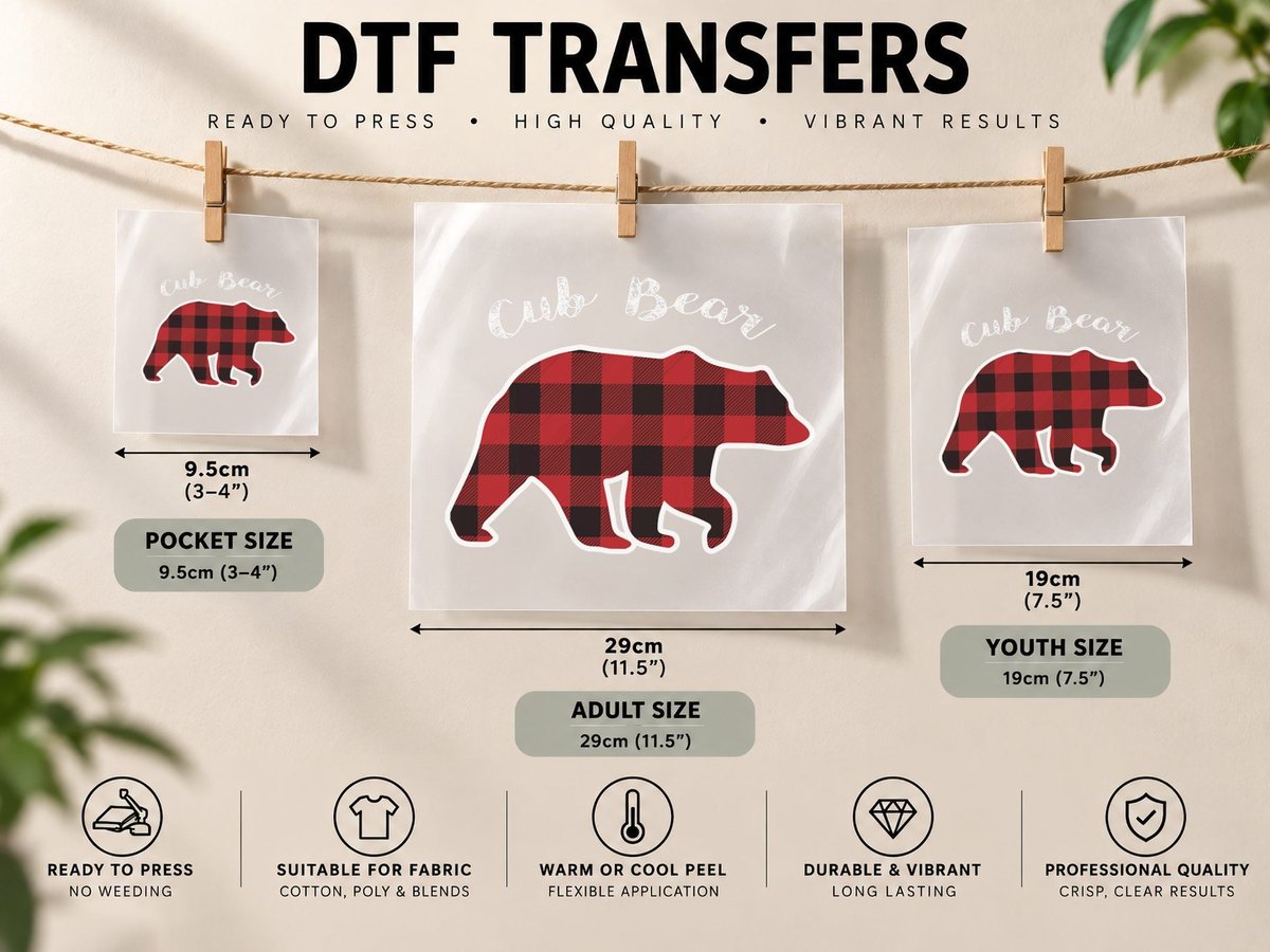 Cub Bear Kids Red Plaid Christmas Pajama Family Cub Gift DTF Transfer Iron On