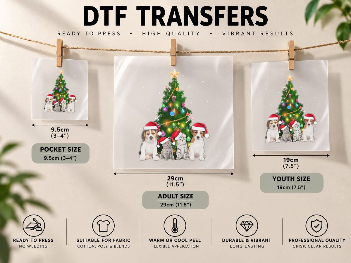 Cute Cat & Dog Christmas Tree Cat Lover Xmas Pets Women DTF Transfer Iron On