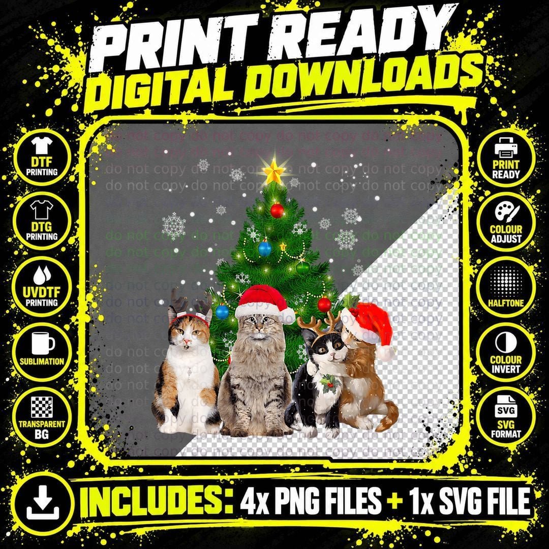 Cute Cat Christmas Tree Cat Lover Xmas Cat Mom Women Png SVG Digital Bundle