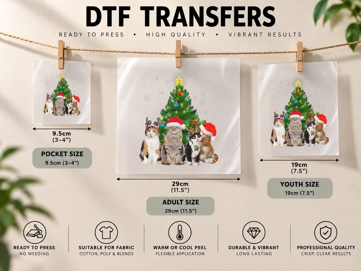 Cute Cat Christmas Tree Cat Lover Xmas Cat Mom Women Kids DTF Transfer Iron On