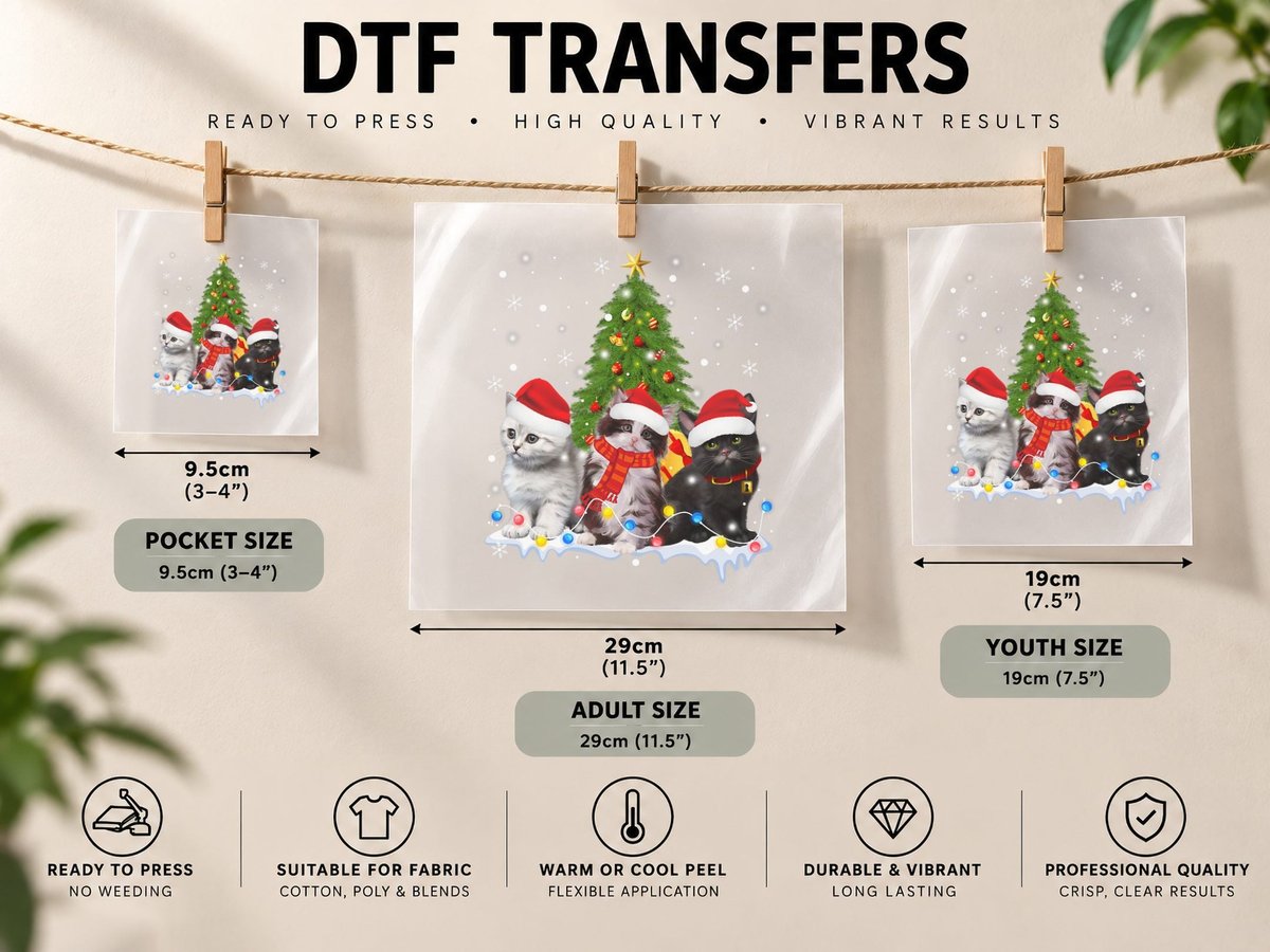 Cute Cat Christmas Tree Ornament Decor Cat Lovers Owner DTF Transfer Iron On