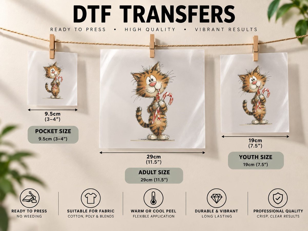 Cute Christmas Cat Holding Candy Canes Festive Holiday Gift DTF Transfer Iron On