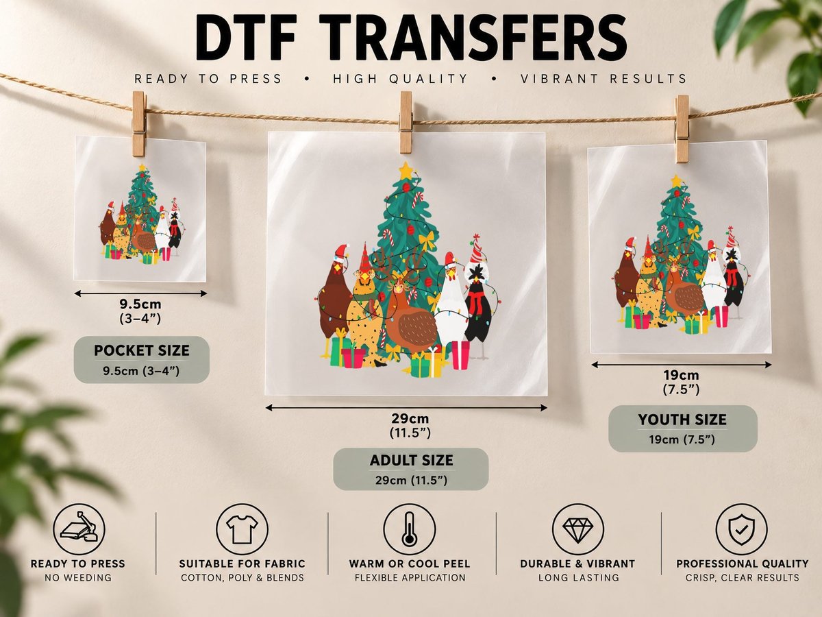 Cute Christmas Chickens Santa Farm Chickens Animals Pajamas DTF Transfer Iron On